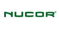 Green Nucor logo on a transparent background representing the steel production company.