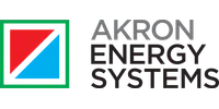 Akron Energy Systems logo with red and blue diagonal shapes inside a green square and bold black text.