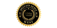 Gold and black 2025 Finalist West seal for MSP Titans of the Industry Awards with laurel wreath and trophies.