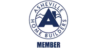 Asheville Home Builders member logo featuring a bold capital A with mountain and roof design in blue.