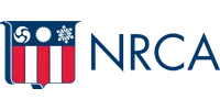 NRCA logo with red and white shield featuring three white symbols above red stripes beside blue NRCA text