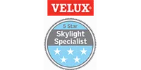 Velux 5 Star Skylight Specialist badge with five stars and red Velux logo above it