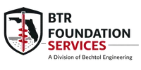 Logo of BTR Foundation Services with shield, drill bit, and Florida map for Bechtel Engineering division.