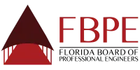 Logo of Florida Board of Professional Engineers with a red triangular structure and bold FBPE text