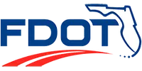 Florida Department of Transportation FDOT logo with blue text and red swoosh below state outline