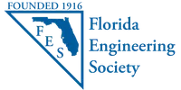 Florida Engineering Society logo with state map and founding year 1916 in blue text and design.