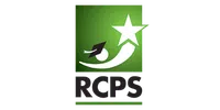 Green square with white figure wearing graduation cap reaching for a star above the letters RCPS