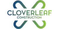 Cloverleaf Construction logo with gradient blue and green stylized cloverleaf design and company name.