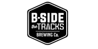 Logo for B-Side the Tracks Brewing Co. with stylized text and track graphic on black background