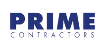 Blue bold text logo of Prime Contractors with thick uppercase letters and smaller spaced font below.