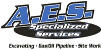 Logo of A.E.S. Specialized Services featuring excavating, gas/oil pipeline, and site work text.