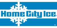 Home City Ice logo featuring blue text with a stylized snowflake design in the background