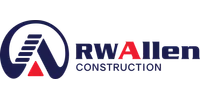 RW Allen Construction logo with stylized A and red triangle symbol in navy and red colors.