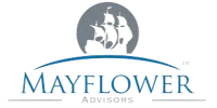 Mayflower Advisors logo featuring a gray sailing ship above blue text and a curved line