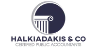 Halkiadakis & Co Certified Public Accountants logo with column pillar inside a circle design.