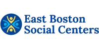 East Boston Social Centers logo with blue circle and yellow and blue human figures around a star shape.