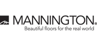 Mannington logo with tagline Beautiful floors for the real world in black text on white background