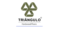 Triângulo Hardwood Floors logo with green geometric shapes and black text on a white background