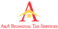 Logo of A&A Bilingual Tax Services featuring a red letter A with a yellow roof and window graphic.