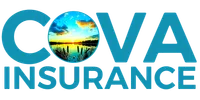 COVA Insurance logo with a sunset lake scene inside the letter O and blue bold text.