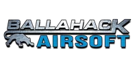 Ballahack Airsoft logo with metallic textured text and a panther silhouette on black background