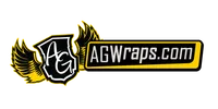 AGWraps.com logo with stylized AG initials on shield and yellow wings on black background