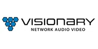 Visionary logo with blue hexagonal shapes and black text reading Network Audio Video