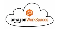 Amazon WorkSpaces logo inside a cloud outline with an orange hexagon showing computer and mobile icons.