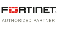 Fortinet logo with text 'Authorized Partner' below, featuring a red emblem incorporated into the brand name.