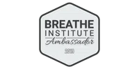 Hexagonal badge with Breathe Institute Ambassador 2019 text in black on light gray background