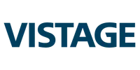 Vistage company logo in bold dark blue uppercase letters on transparent background.