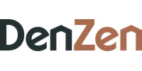 DenZen logo with stylized house-shaped letters in black and brown, symbolizing home and zen concepts.