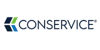 Conservice company logo with stylized blue and green arrows and bold dark blue text