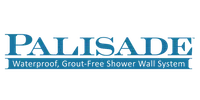 Palisade logo in blue with tagline Waterproof Grout Free Shower Wall System below the company name.