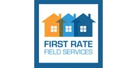 Logo with three stylized houses in orange, light blue, and dark blue above First Rate Field Services text.
