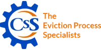 CSS logo with blue gear and orange text stating The Eviction Process Specialists