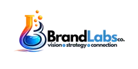Colorful laboratory flask logo with blue liquid and bubbles next to Labs co text and slogan vision strategy connection
