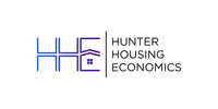 Hunter Housing Economics logo with stylized blue and purple house icon and text on transparent background