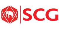 Logo of SCG featuring a red hexagon and an elephant icon.