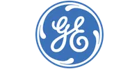Blue circular General Electric logo with stylized white GE letters and ornamented border