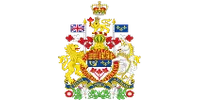 Pixelated Canadian coat of arms featuring a lion, unicorn, crown, and floral designs representing national symbols.