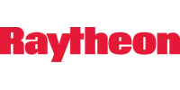 Raytheon logo featuring bold red capital letters on a black background.