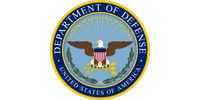 Seal of the United States Department of Defense with eagle, shield, arrows, and laurel wreath on blue background
