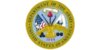 Seal of the United States Department of the Army with crossed weapons and flags over a blue background