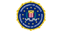 FBI seal featuring an eagle, shield, and olive branches with a blue background and gold border.