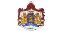 Royal coat of arms featuring two golden lions, a crowned shield, and a red and white decorative mantle.