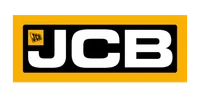 JCB logo with bold white letters on a black background and yellow border for construction equipment brand.