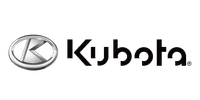Kubota logo featuring a silver K emblem inside a circle with black Kubota text on the side.