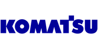 Blue Komatsu logo with bold capital letters on a transparent background