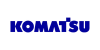 Blue Komatsu logo with bold capital letters on a transparent background